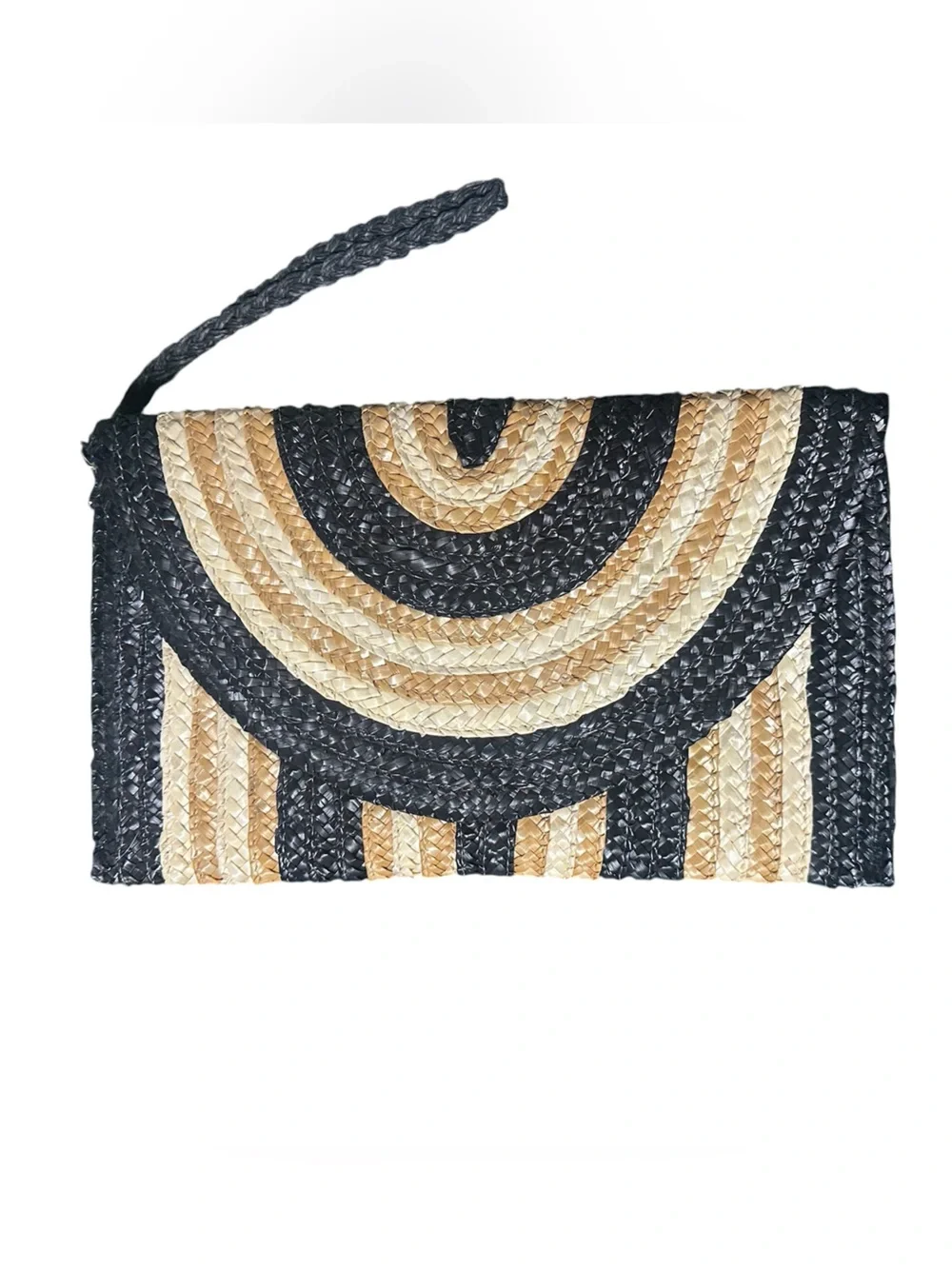 MudPie Black and Tan Woven Wristlet Clutch
